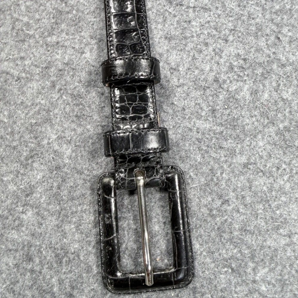 Ann Taylor Black Croc Embossed Italian Leather Belt Large Covered Buckle Italy